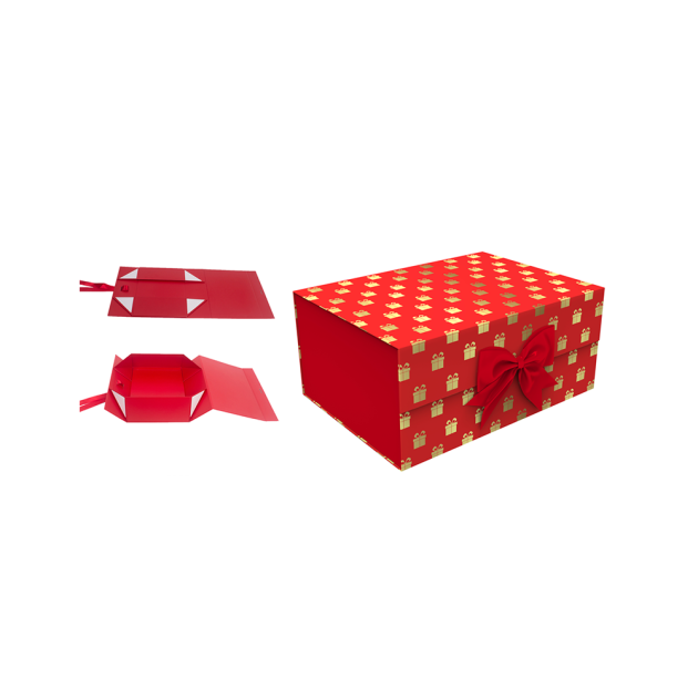 Christmas Folding gift box with ribbon and magnetic Lid, Two Designs assorted