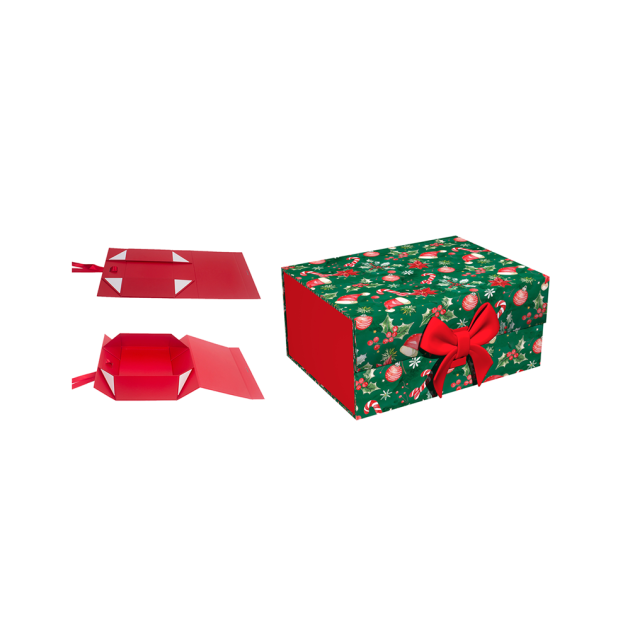 Christmas Folding gift box with ribbon and magnetic Lid, Two Designs assorted