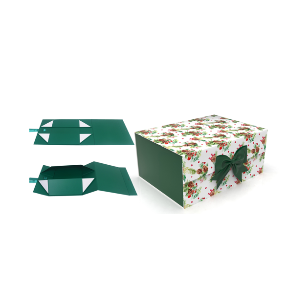 Christmas Folding gift box with ribbon and magnetic Lid, Two Designs assorted