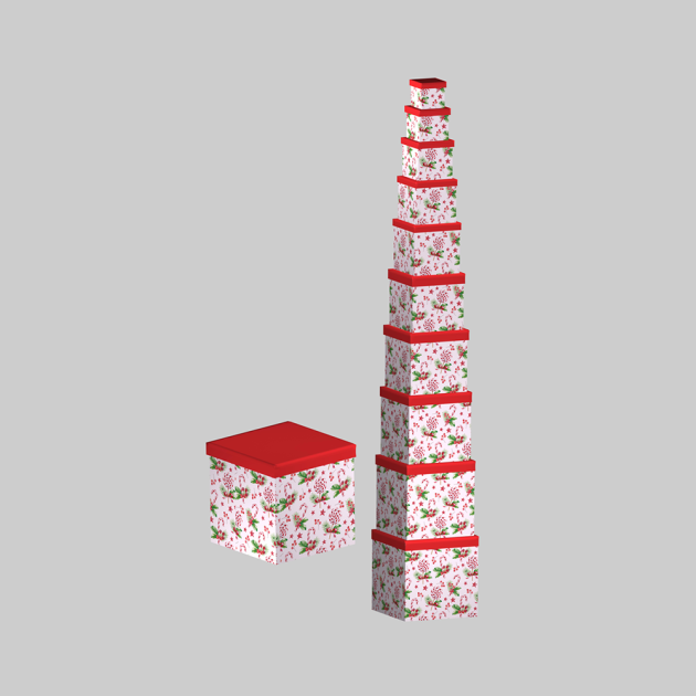 Christmas Gift Box Square set of 10, Two Designs assorted