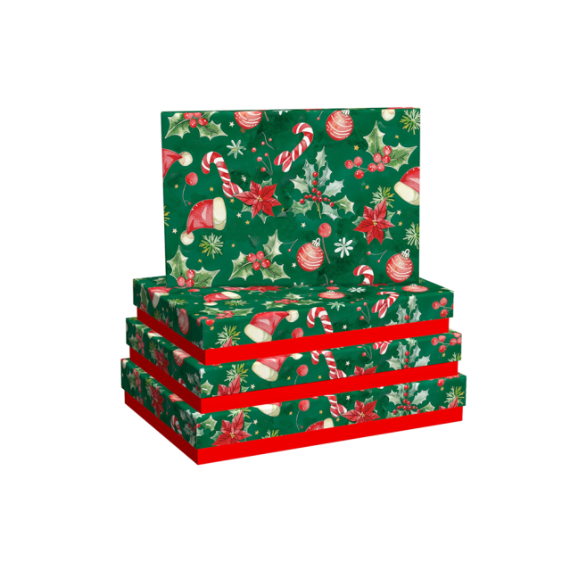 Christmas Gift Box Rectangle set of 4, Two Designs assorted