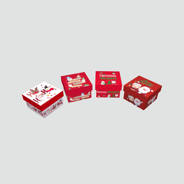 Christmas Gift Box Square, Eight Designs assorted