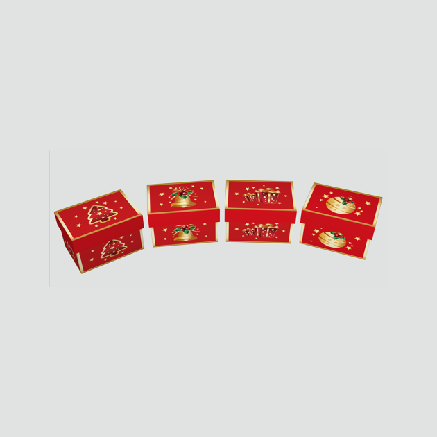 Christmas Gift Box Foil Hot Stamped Rectangle, Four Designs assorted