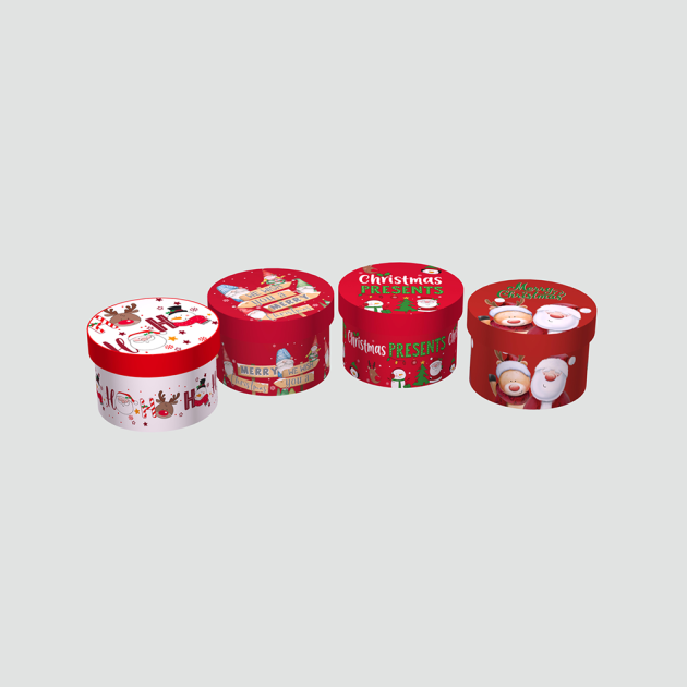 Christmas Gift Box Round, Eight Designs assorted