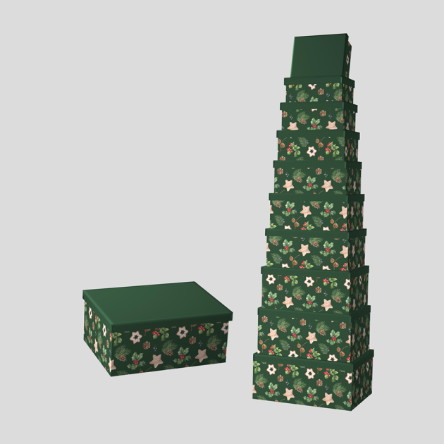 Christmas Gift Box Rectangle set of 10, Two Designs assorted