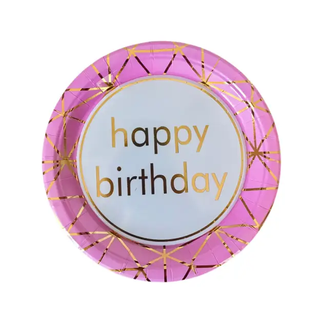 Hot Stamp Happy Birthday Pink Border with Gold Lines