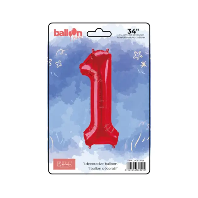 Digital Number Balloons in Bright Red 34-inch