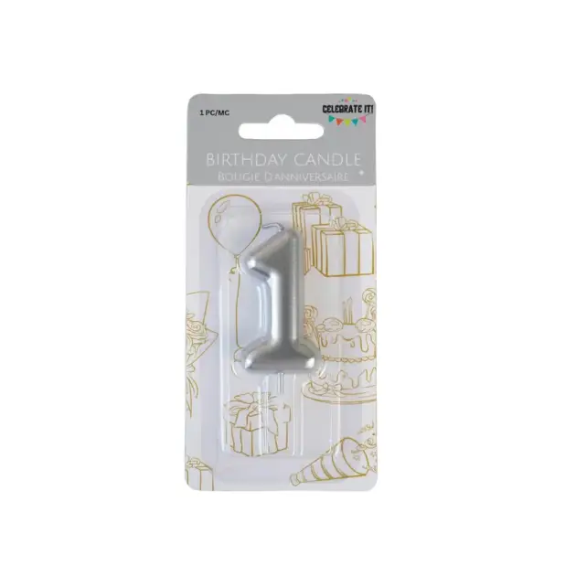 Mini Numeral Metalic Candle - Silver