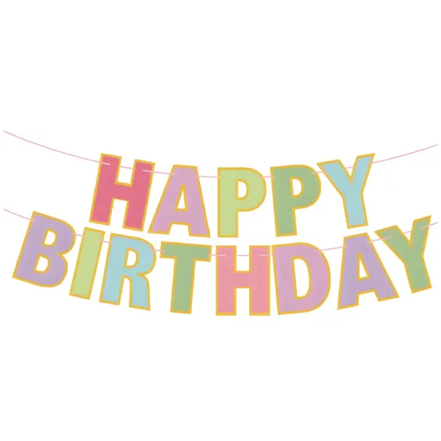 Banner Happy Birthday Pastel Colours Gold Hot Stamp Border