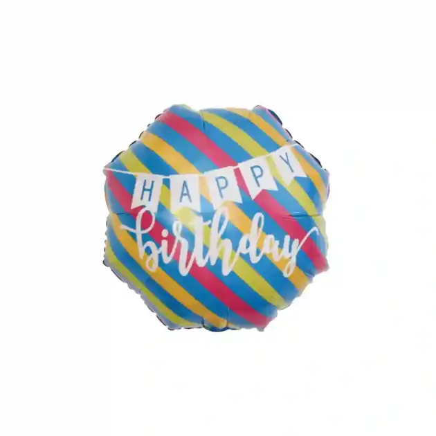 Happy Birthday Yellow & Red Stripes 18" Standard