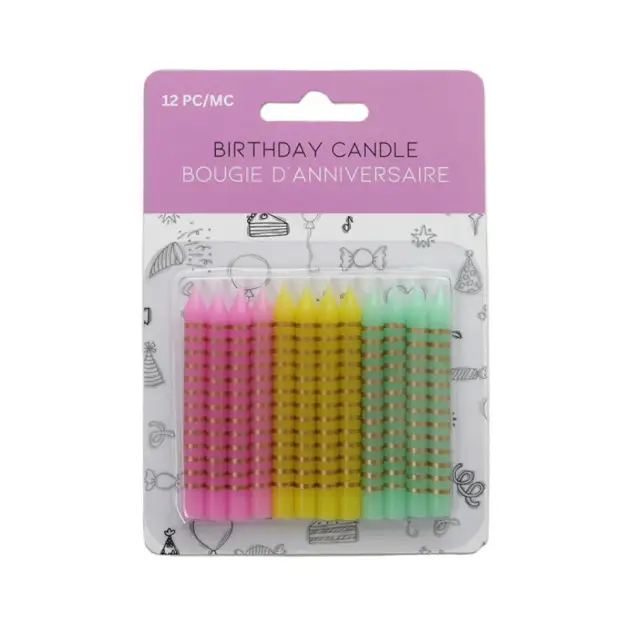 12 Birthday Candles Gold Stipe