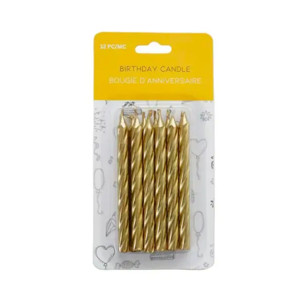 12 Birthday Spiral Candles Metallic Gold