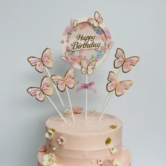Cake Topper 4 Pcs Pink Butterfly