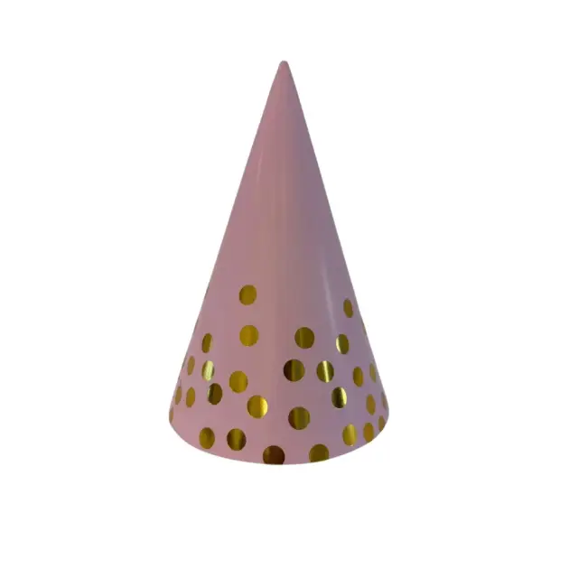 8 Pcs Premium Party Hat Hot Stamped Polka Dots Pink 7”