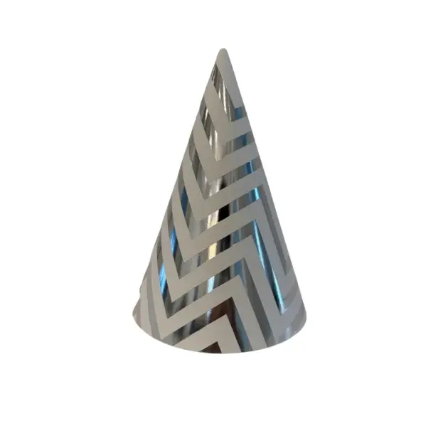 8 Pcs Premium Party Hat Hot Stamped Silver Waves White 7”