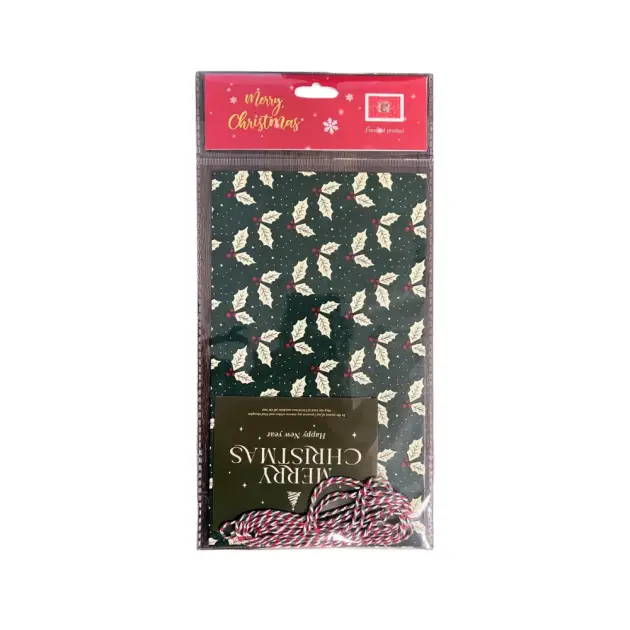 Christmas DIY Wrap Kit 2 Sheets Tissue, 1 Pcs Ribbon 5 Pcs Sticker and cards