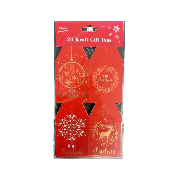 Christmas gift Tag 20 Pcs Hot Stamped with Metallic Cord